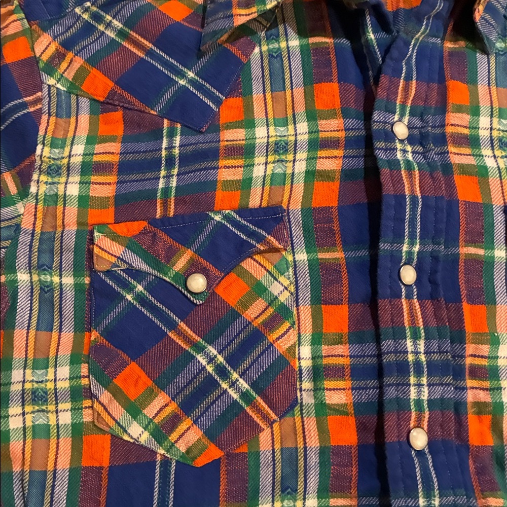Polo by Ralph Lauren Plaid Men's Shirt - Blue, Orange, Green Western Style - Picture 3 of 6